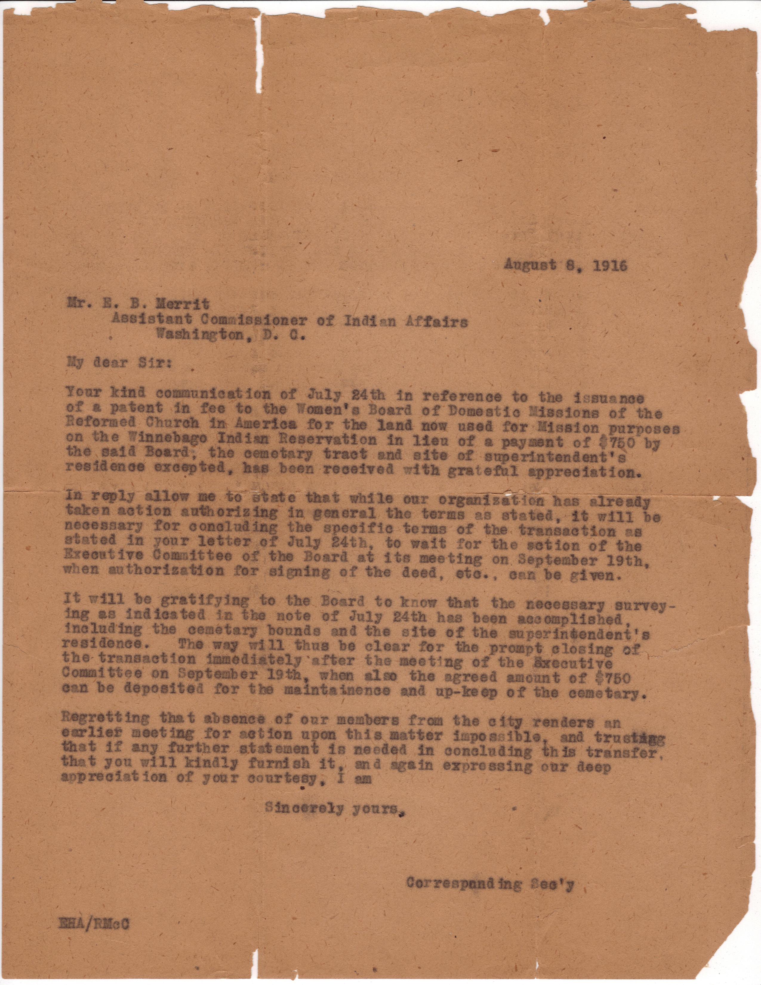 August 8, 1916: Wait for executive committee meeting (2)